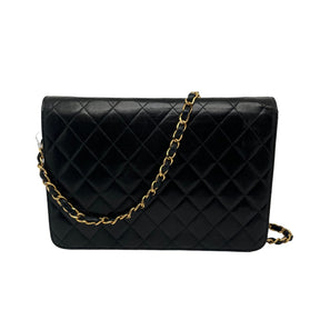Chanel Lambskin Quilted Push Lock 25 Bag, Black Quilted Leather, Gold-Tone Hardware, Interlocking CC Logo, Chain Strap, Push Lock Closure, Single Interior Pocket, Leather Lining, Box Included, Condition: Good, Minor Scratching Pictured
