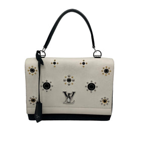 Louis Vuitton Eyelet Lock Me II Bag, White and Black Leather, Metal Eyelet Details, Silver Tone Hardware, Flat Top Handle, LV Logo, Grosgrain Lining, Three Interior Pockets, Turn-Lock Closure at Front, Box Included, Condition: Good