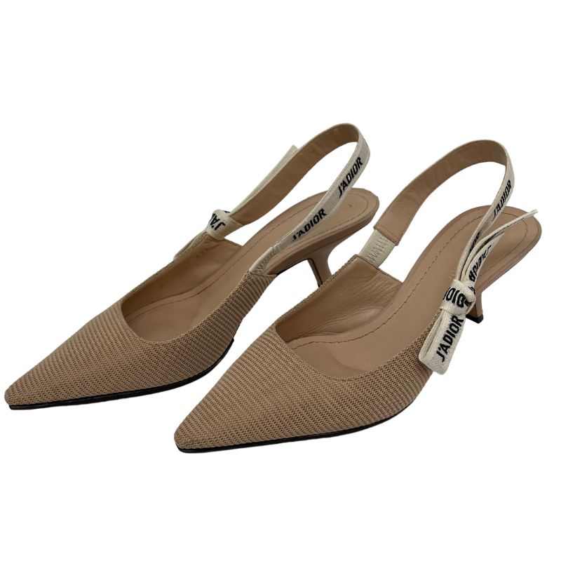 Christian Dior J'Adior Canvas Slingback Pumps in neutral canvas with bow accent and leather trim. Size 39.5, great condition