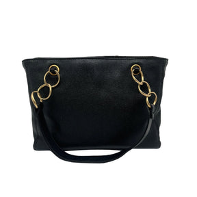 Chanel Small Black Tote, Leather Exterior, Dual Shoulder Strap, CC Logo, Chain Detail, Gold Tone Hardware, Snap Closure at Top, Two Interior Pockets, Condition: Excellent, Dust Bag Included