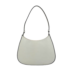 Prada Spazzolato Cleo Bag, White Leather Exterior, Silver-Tone Hardware, Single Shoulder Strap, Jacquard Lining, Single Interior Pocket, Snap Closure at Top, Condition: Excellent