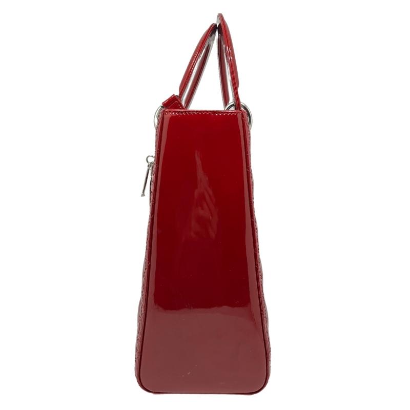 Christian Dior Large Patent Leather Lady Dior Bag, Red Patent Leather Exterior, Silver Tone Hardware, Flat Handles, Single Shoulder Strap, Single Interior Pocket, Jacquard Lining, Top Zip Closure, Condition: Excellent