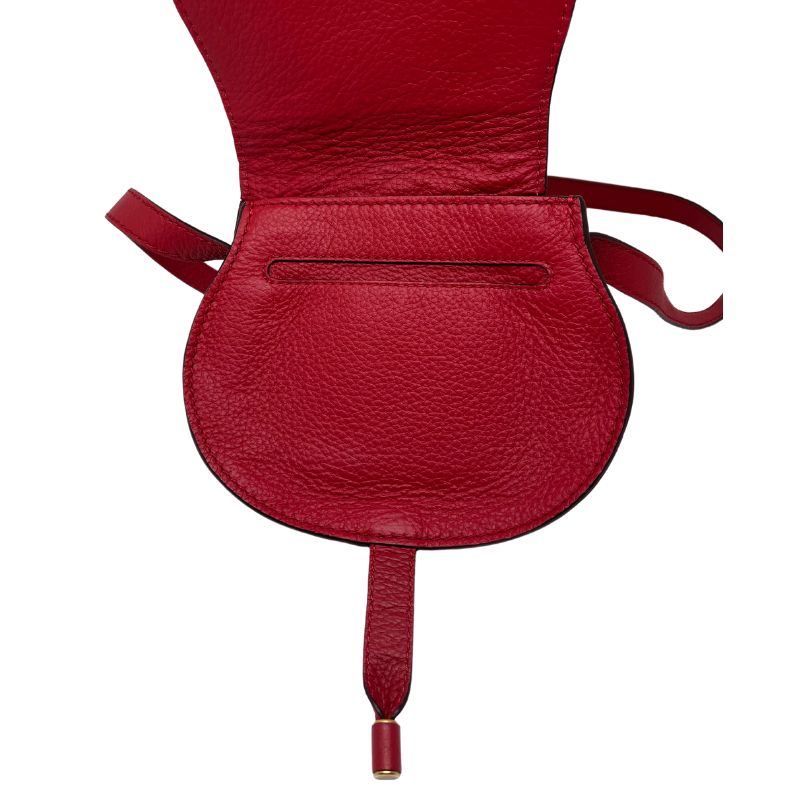 Chloé Small Marcie Crossbody in red leather with gold tone hardware, interior pockets, and flap closure. Great condition