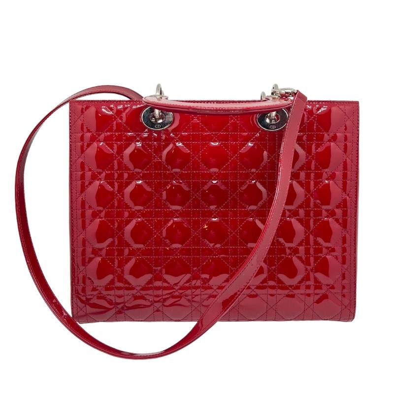 Christian Dior Large Patent Leather Lady Dior Bag, Red Patent Leather Exterior, Silver Tone Hardware, Flat Handles, Single Shoulder Strap, Single Interior Pocket, Jacquard Lining, Top Zip Closure, Condition: Excellent