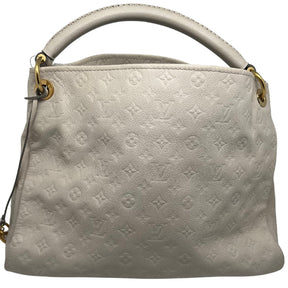 Back View: White Leather, Rolled Handle, Brass Hardware, Leather Trim Embellishment.