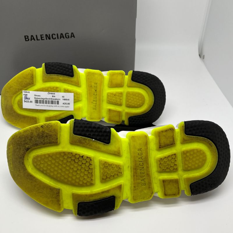 Balenciaga Speed Trainer Sock Sneakers in black with white rubber trim and chartreuse rubber soles. Size 40, great condition