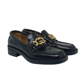 Gucci Interlocking G Chunky Leather Loafers Size 39, Gold GG Logo Detail, Calf Leather Upper, Rubber Sole, Leather Lining, Rounded Toe, Condition: Excellent