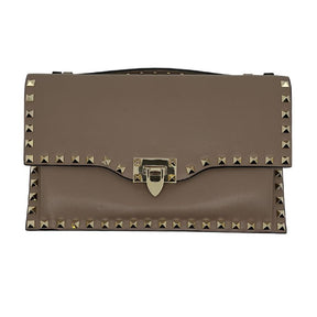 Valentino Rockstud Clutch in neutral leather with gold tone hardware. Great condition