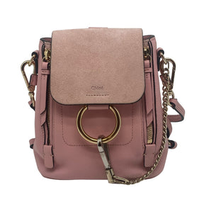 Chloe Mini Fae Leather Backpack, Pink Leather and Suede Exterior, Gold Tone Hardware, Chain Link Accent, Dual Exterior Pockets, Twill Lining, Dual Interior Pockets, Flap Closure at Front, Condition: Excellent