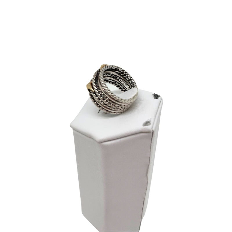 David Yurman Double X Crossover Ring, Sterling Silver, 18K Yellow Gold, Size 7, Condition: Excellent