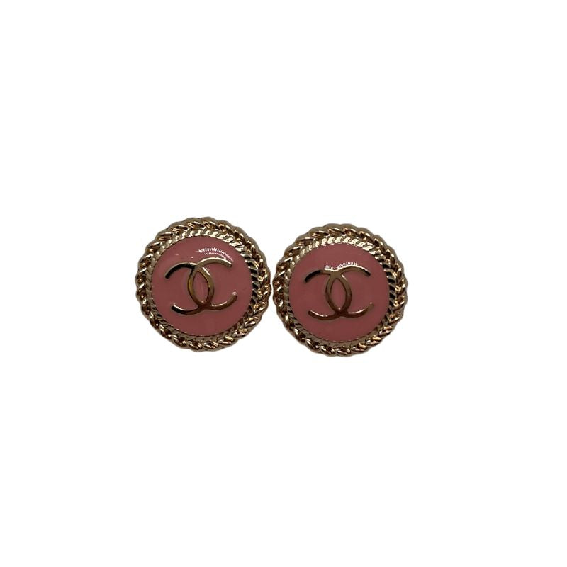 Designer Button Earrings - Pink & Gold Braided CC