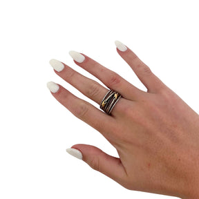 David Yurman Double X Crossover Ring, Sterling Silver, 18K Yellow Gold, Size 7, Condition: Excellent