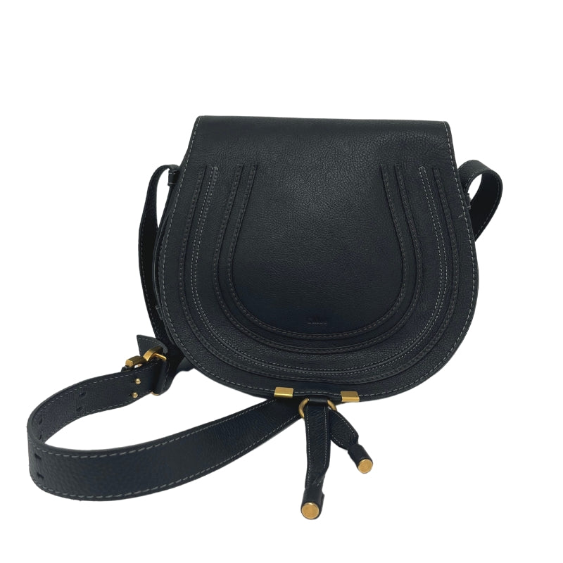 Chloe Marcie Black Leather Crossbody, Black Leather Exterior, Gold-Tone Hardware, Front Flap Closure, Adjustable Crossbody Strap, Canvas Lining, Single Interior Pocket, Condition: Excellent
