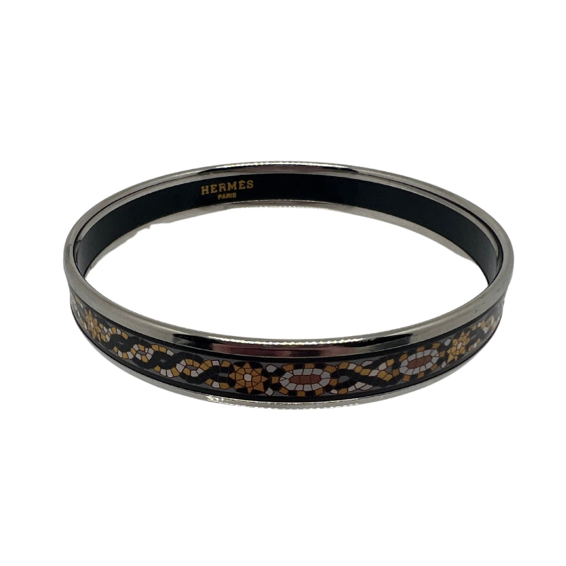 Hermes Narrow Enamel Bangle, Enamel, Black and Gold Design, Circumference: 7.25", Width: 0.3", Condition: Excellent. 