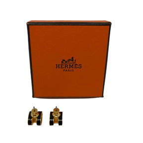 Hermès Pop H Stud Earrings in black and gold. Great condition