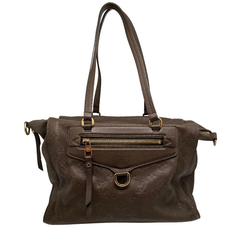 Front View: Brown Empriente Leather, LV Monogram, Brass Hardware, Flat Handles. 