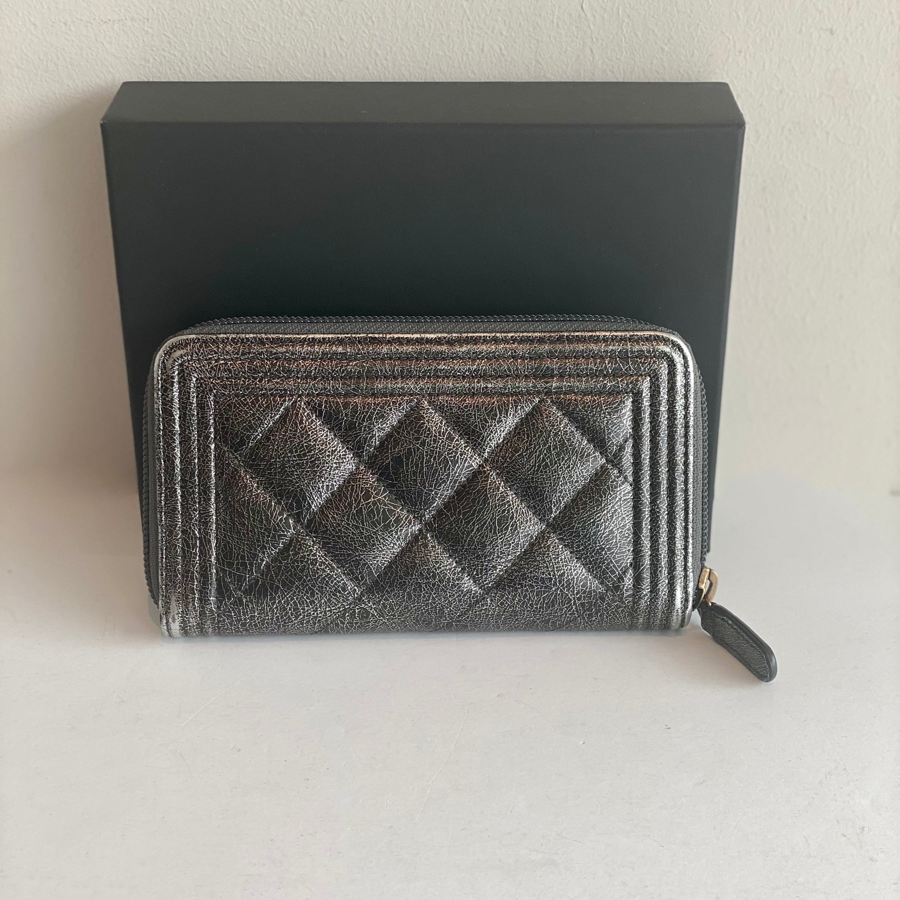 Chanel Crackled Calfskin Compact Zip Boy Wallet