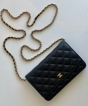 Chanel Caviar Quilted Wallet On Chain Black Caviar Leather Gold-tone Hardware