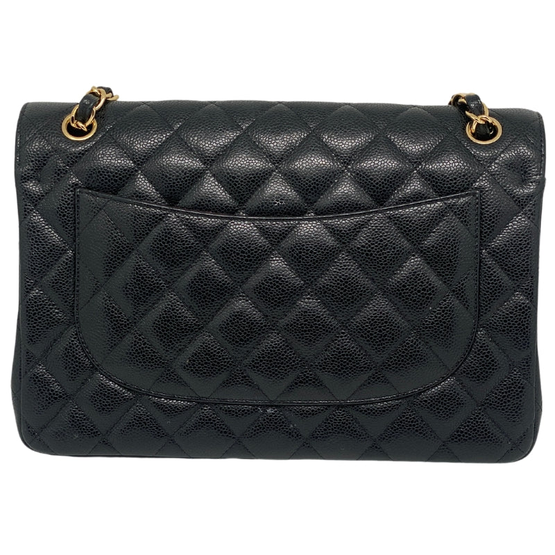Chanel Caviar Quilted Jumbo Double Flap Black Caviar Leather One Exterior Flat Poket