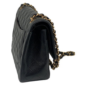 Chanel Caviar Quilted Jumbo Double Flap Side Two Caviar Leather