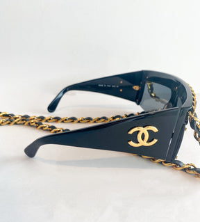 Chanel Chain-link Sunglasses Vintage Side CC Logo Gold