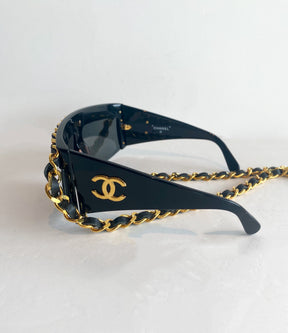 Chanel Chain-link Sunglasses Vintage Side CC Logo Gold