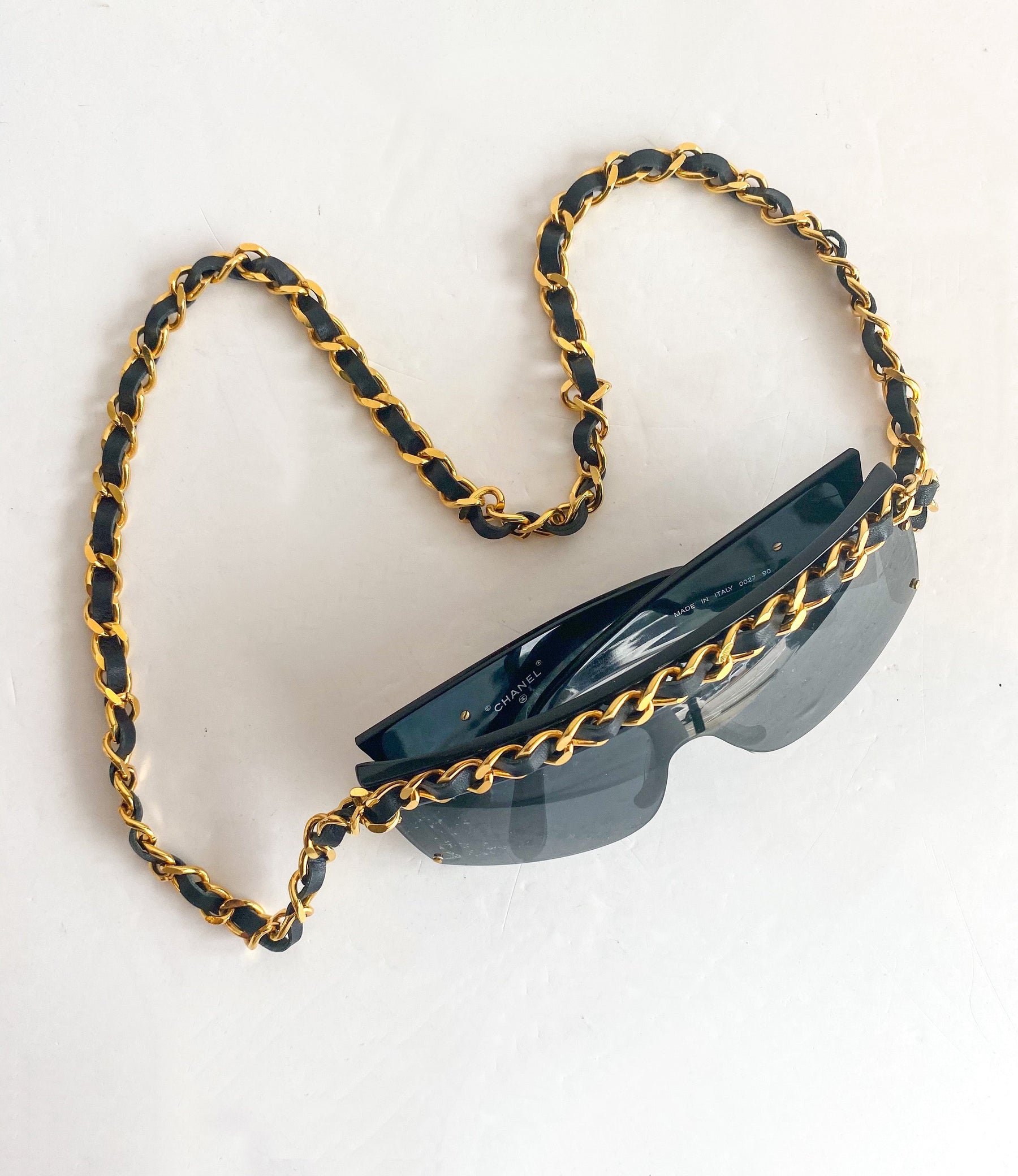 Chanel Chain-link Sunglasses Vintage Gold Black