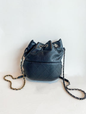 Chanel Gabrielle Bucket Bag Black Leather Back