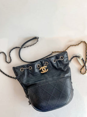 Chanel Gabrielle Bucket Bag Black Leather