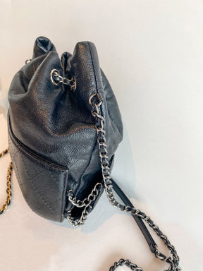 Chanel Gabrielle Bucket Bag Black Leather Side