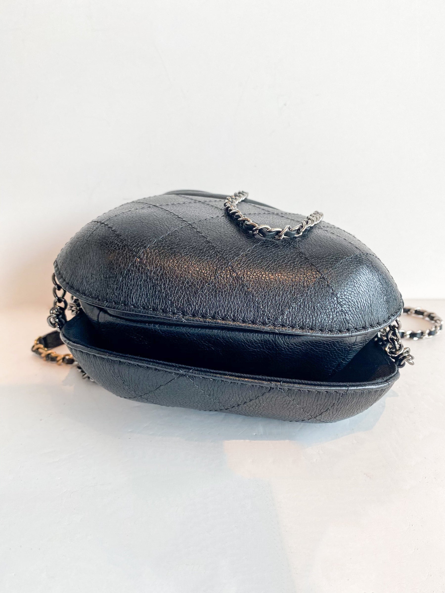 Chanel Gabrielle Bucket Bag Black Leather Bottom