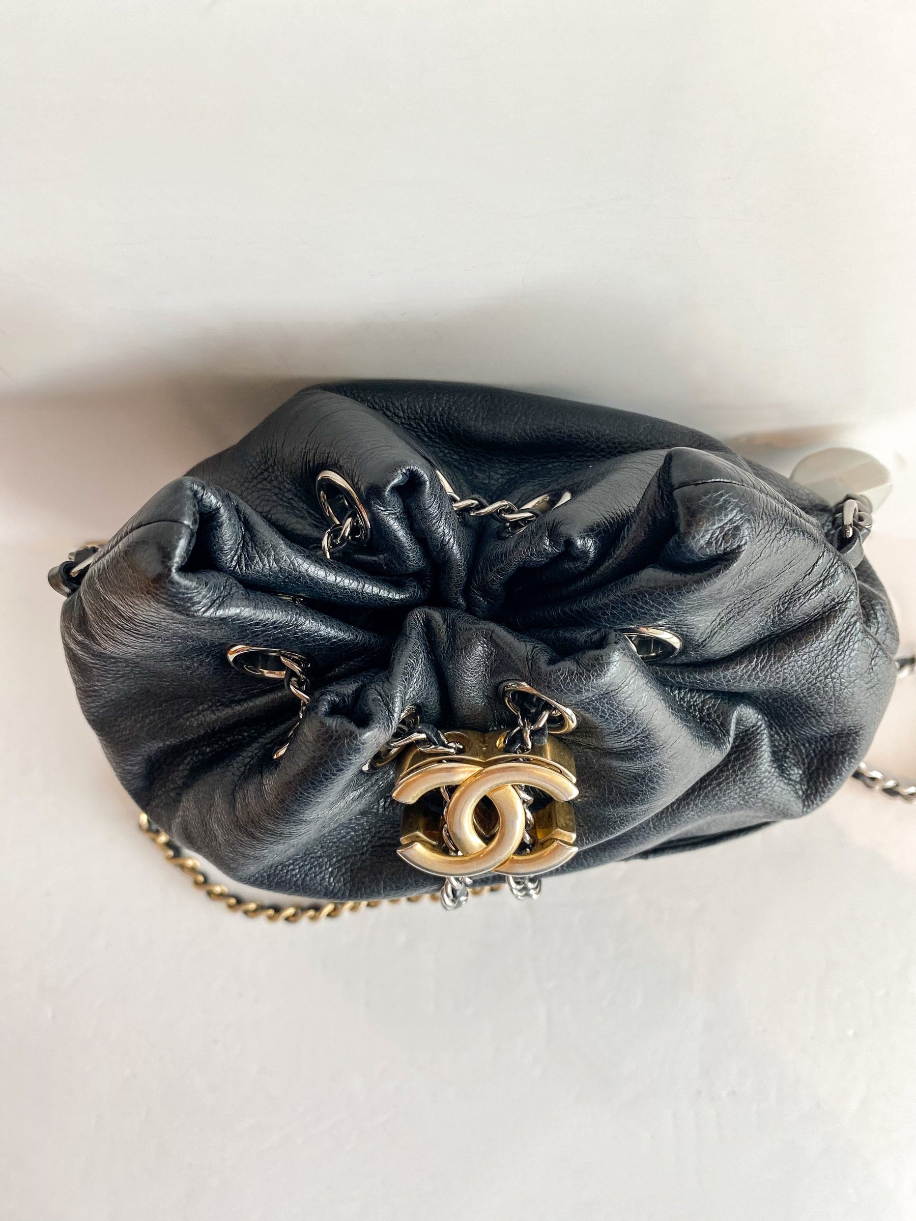 Chanel Gabrielle Bucket Bag Black Leather Top