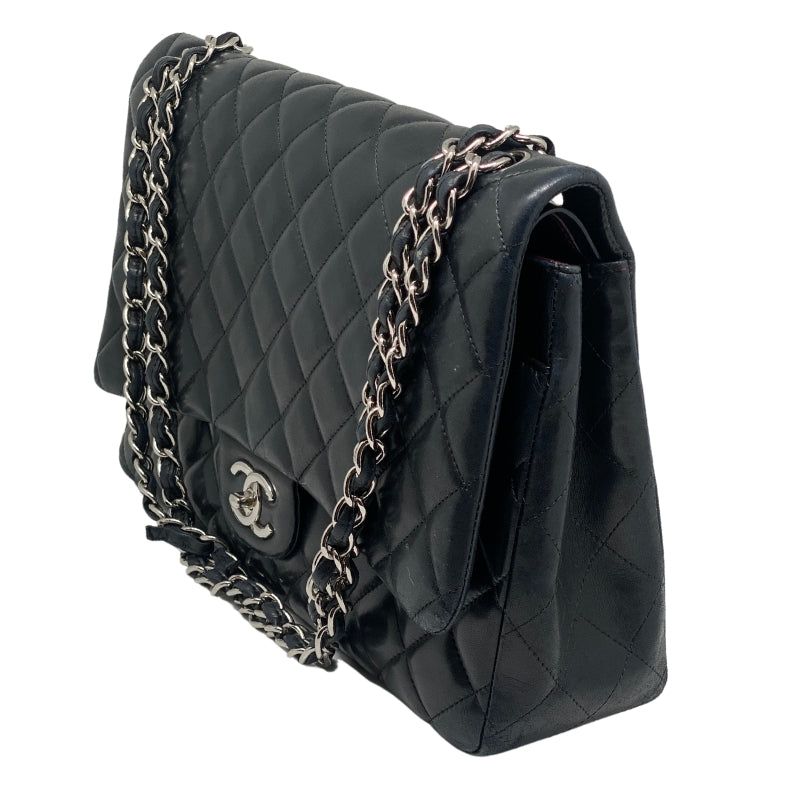 Chanel Lambskin Quilted Classic Maxi Flap Bag Side Black Lambskin Leather Silver-tone Hardware