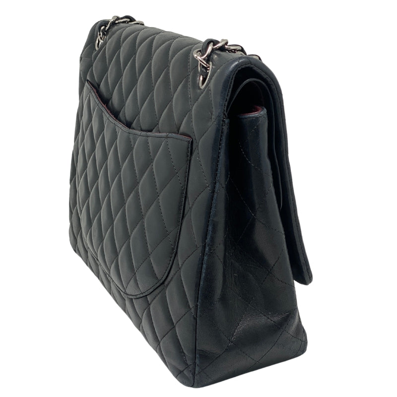Chanel Lambskin Quilted Classic Maxi Flap Bag Side Two Black Lambskin Leather Silver-tone Hardware