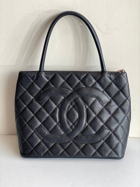 Chanel Medallion Quilted Caviar Tote Stitched Interlocking CC Logo