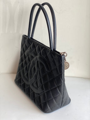 Chanel Medallion Quilted Caviar Tote Side
