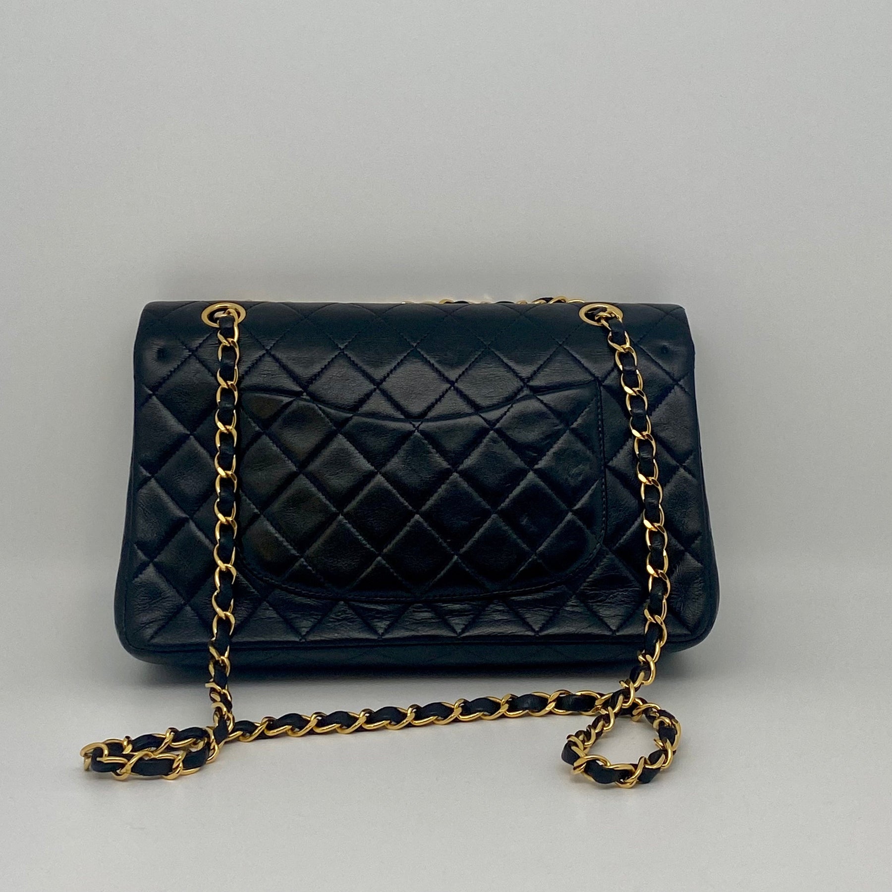 Chanel Quilted Lambskin Double Flap Bag Back Exterior Flat Pocket