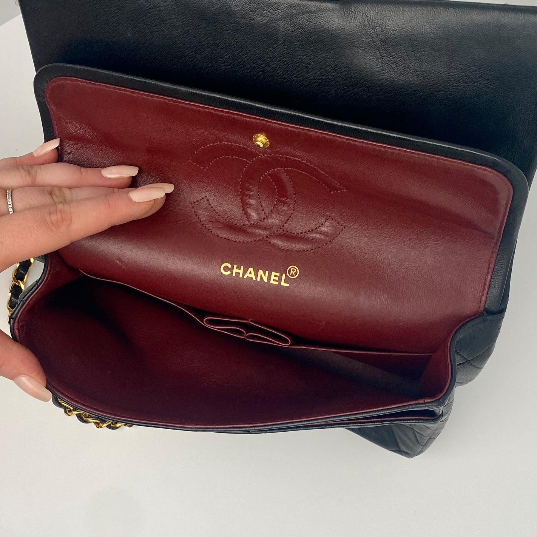  Chanel Quilted Lambskin Double Flap Bag Interior Compartments