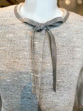 Chanel Tweed Evening Jacket Silver Bow Tie Neckline