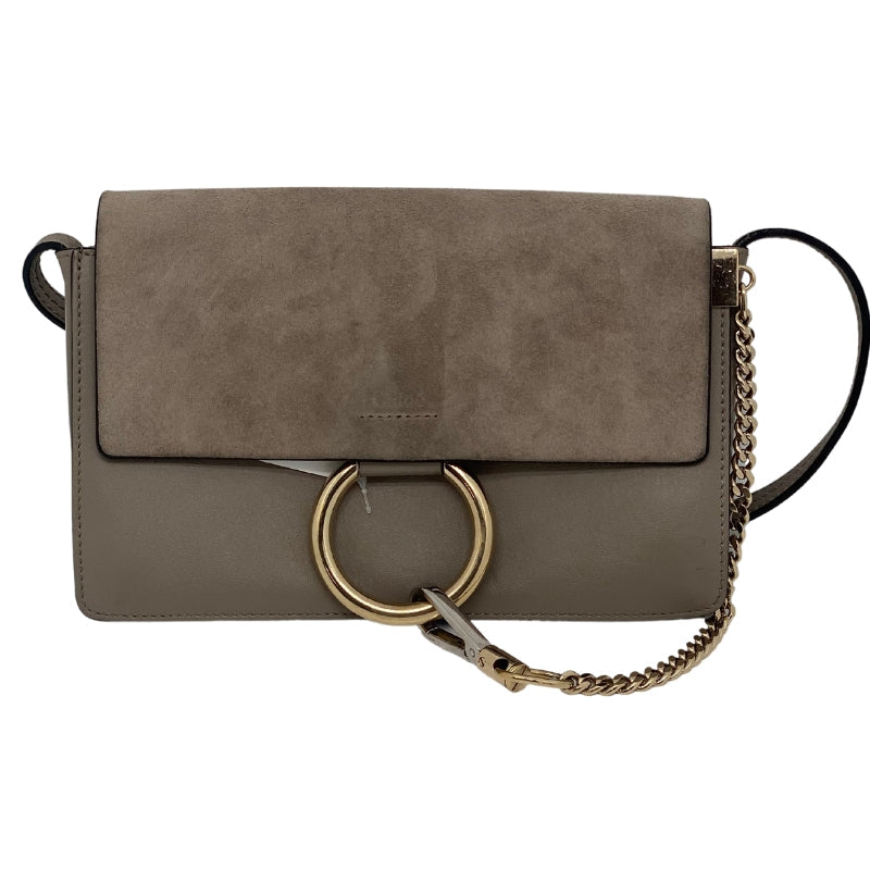 Chloe Faye Small Shoulder Bag Suede Leather Light Gray Mixed Hardware Snap Closure