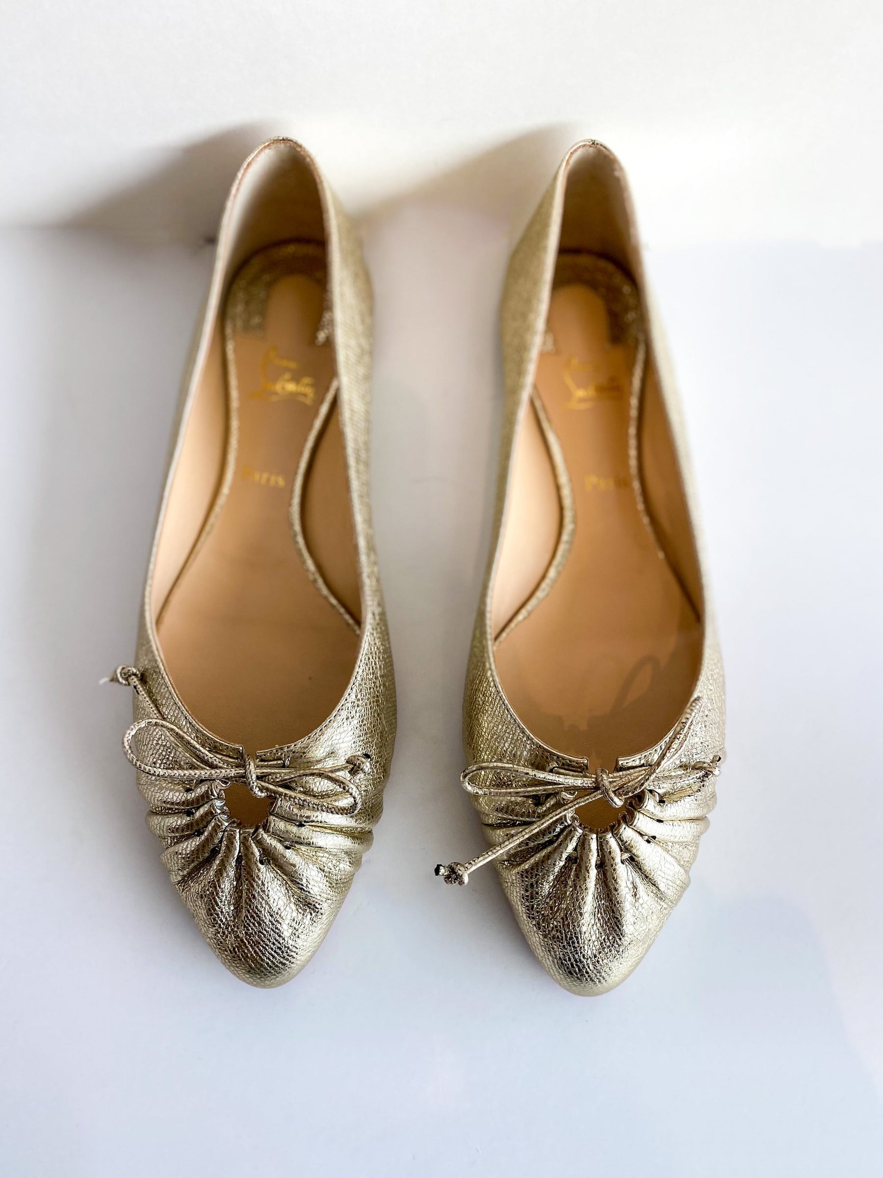 Christian Louboutin Embossed Leather Ballet Flats Gold Top
