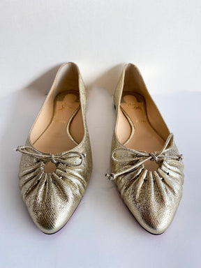 Christian Louboutin Embossed Leather Ballet Flats Gold Front