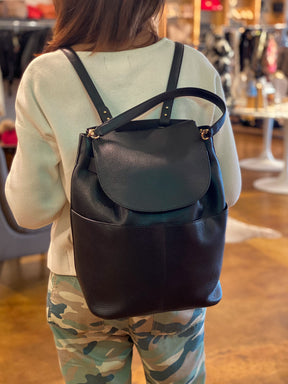 Cuyana Leather Backpack on model