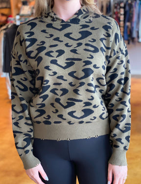 Elan Leopard Knit Hoodie Sweater Front
