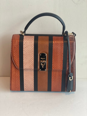 Salvatore Ferragamo Boxyz Top Handle Striped Bag