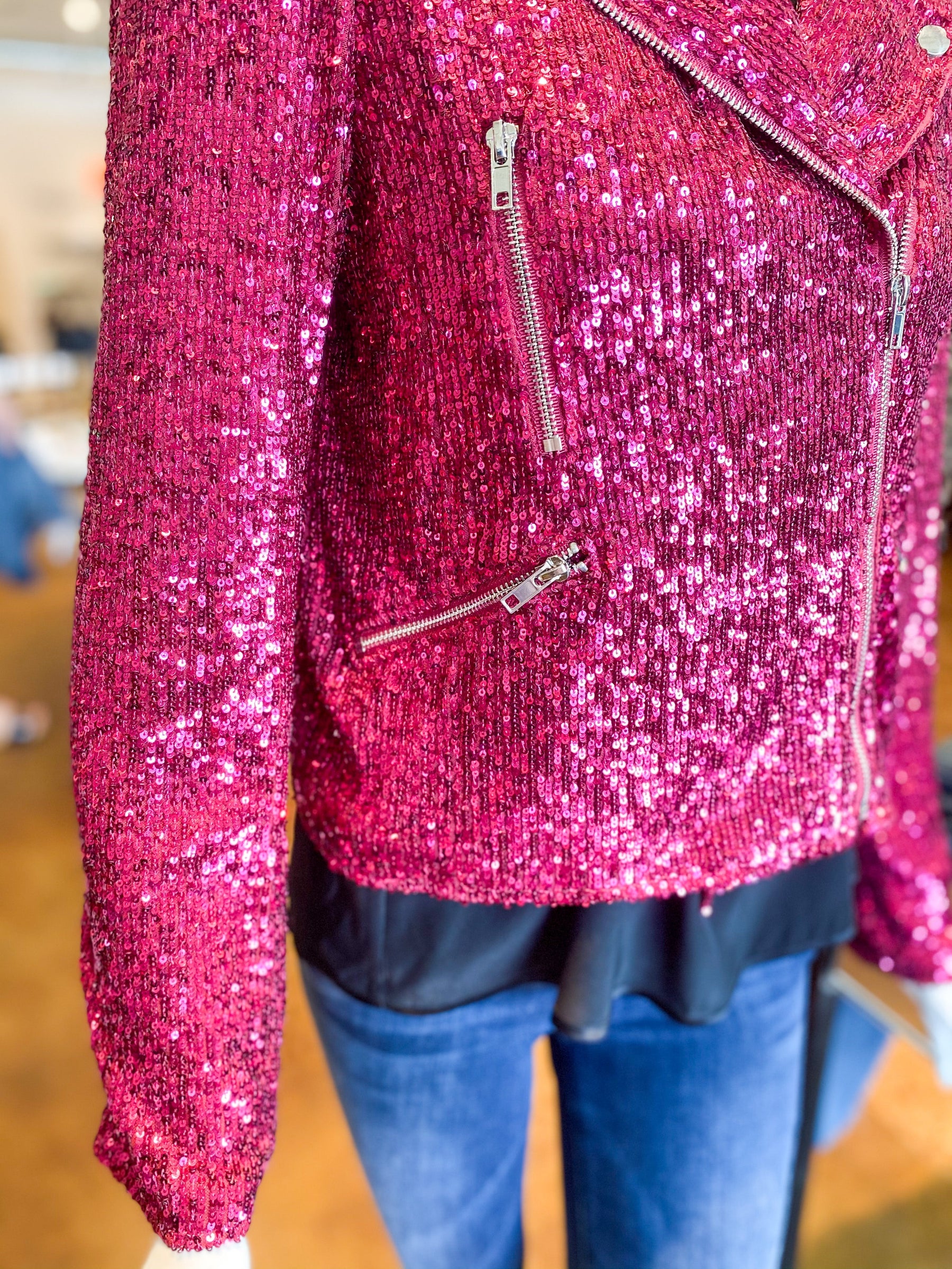 generation love fuchsia sequin moto jacket