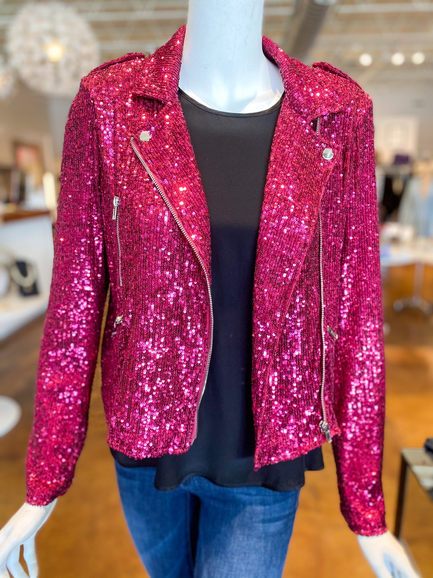 generation love fuchsia sequin moto jacket