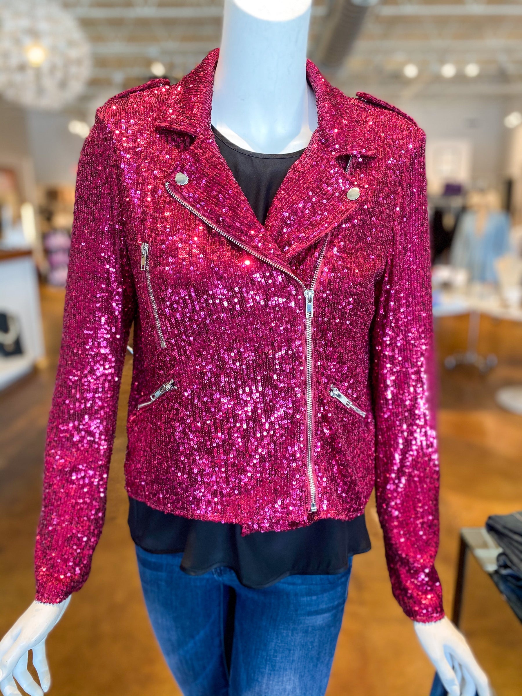 generation love fuchsia sequin moto jacket