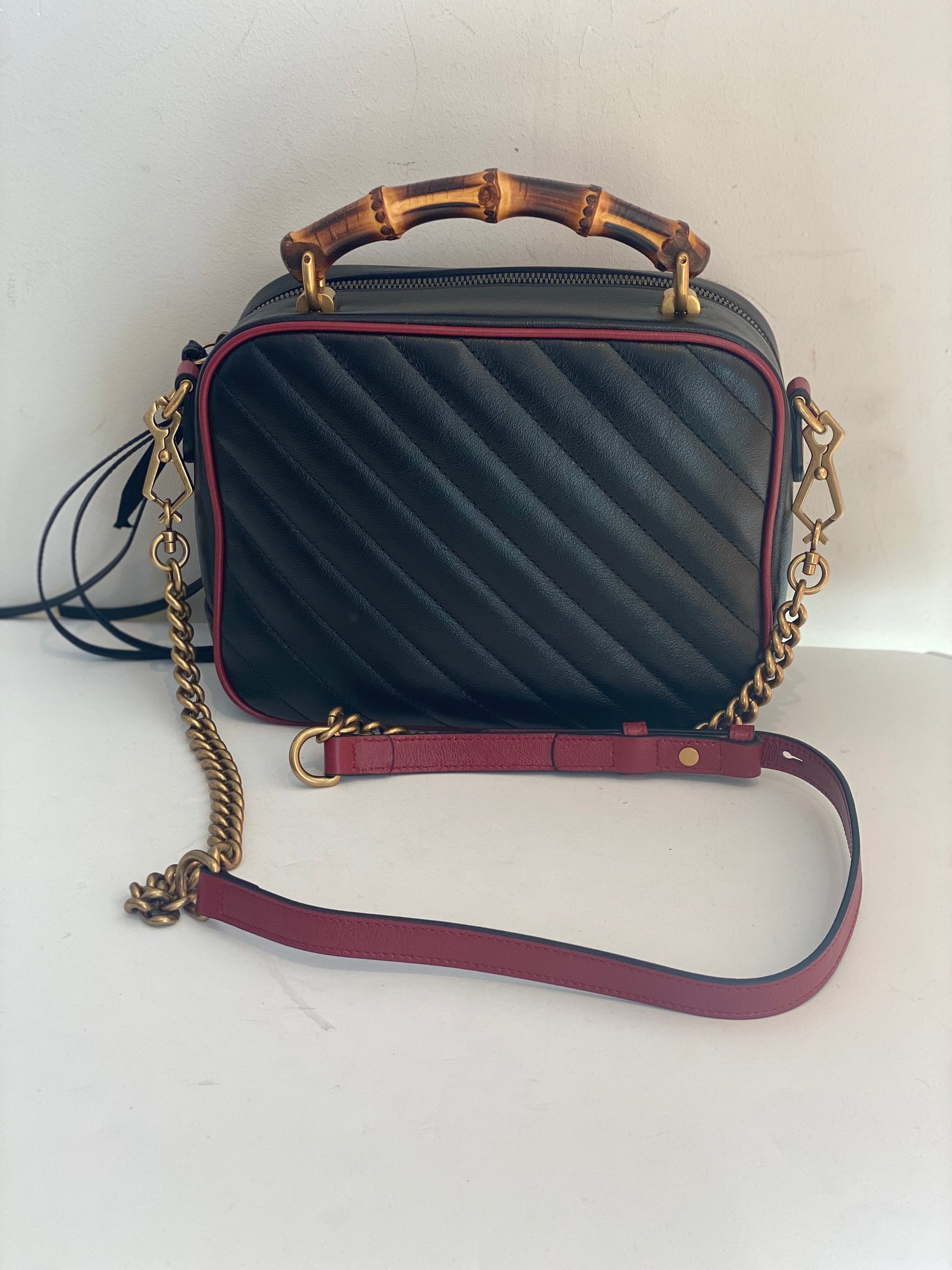 Gucci Vintage Effect Matelasse GG Marmont Bamboo Top Handle Bag