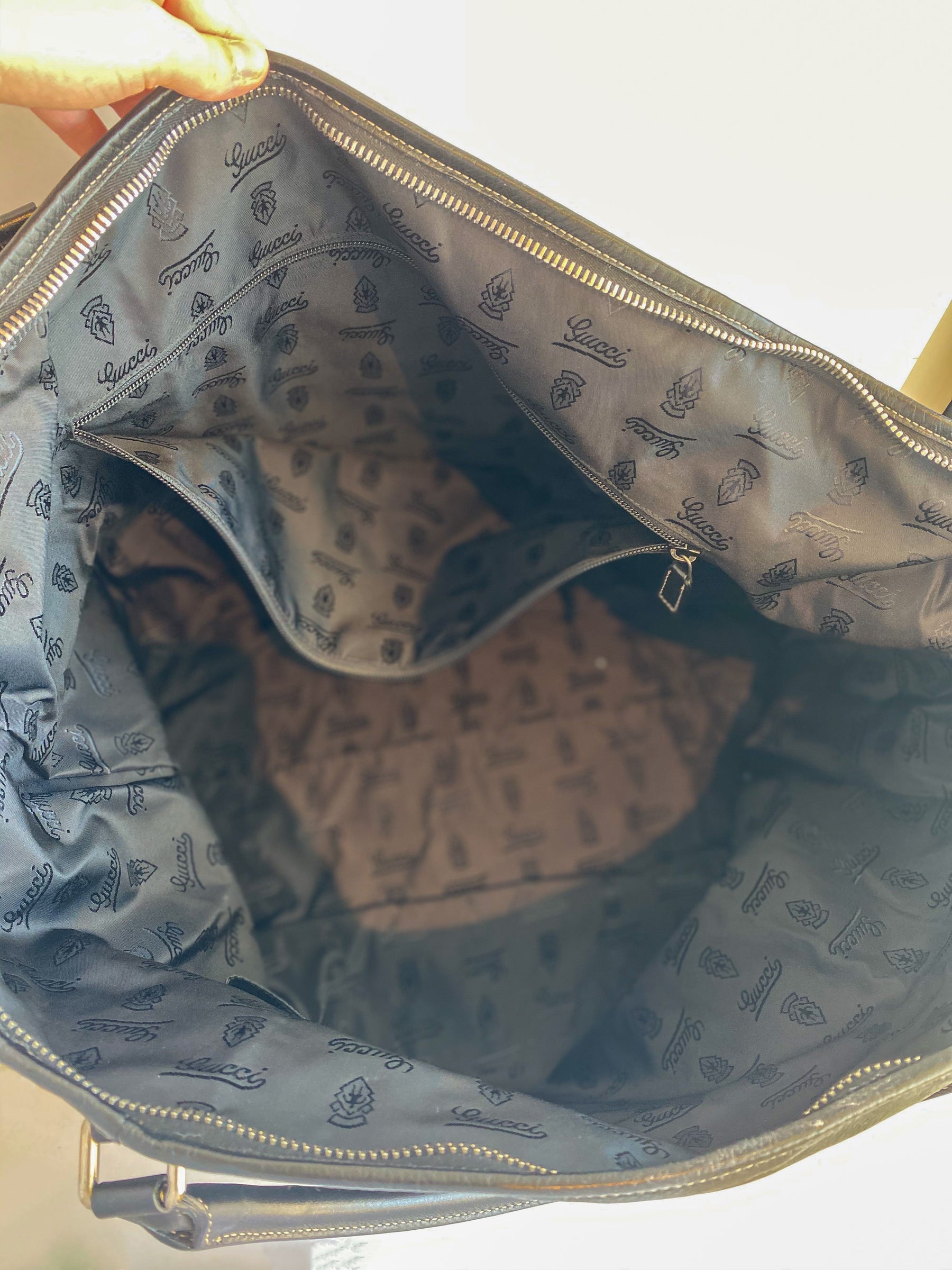 Gucci Black Leather Weekender Bag Inside of Bag